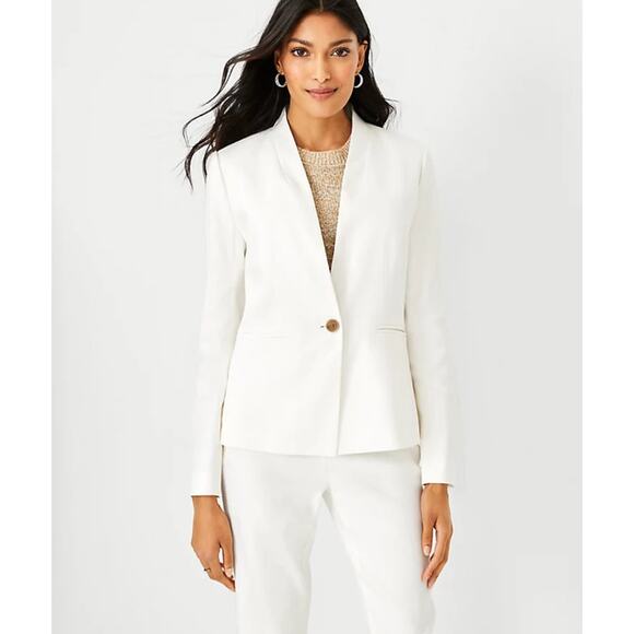 Ann Taylor The Cutaway Blazer in Herringbone Linen Blend 14 NEW - Picture 8 of 8